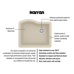 Karran QU-671 Bisque Quartz Undermount Single Bowl Kitchen Sink - Front View