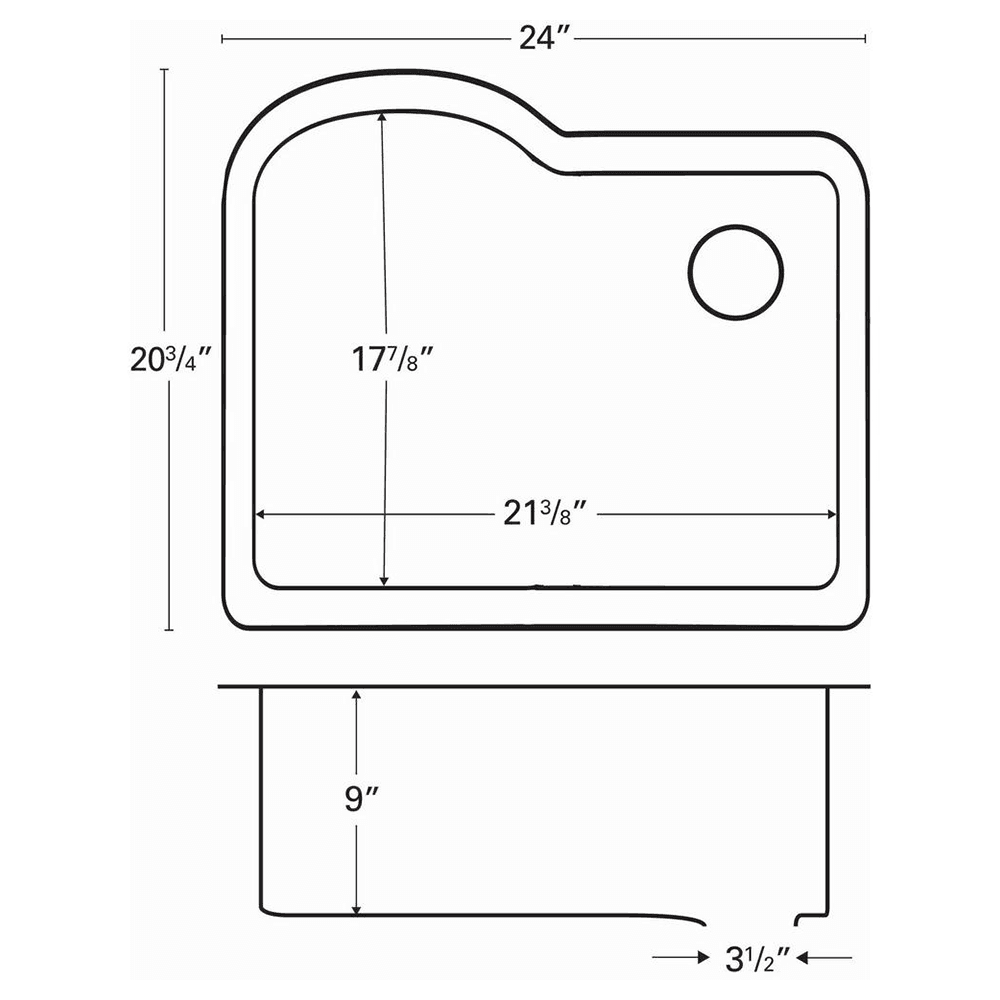 QU-671 Quartz Undermount Kitchen Sink in Black - Side View