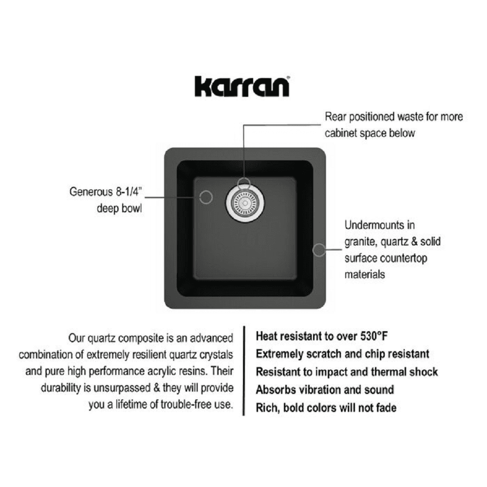 Karran QAR-690 Quartz Undermount Single Bowl Bar/Prep Sink - Side View