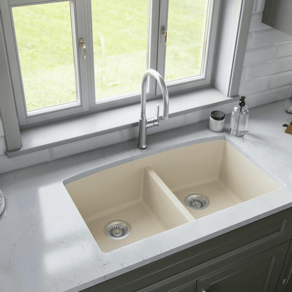 Gray Quartz Kitchen Sink with Double Bowls