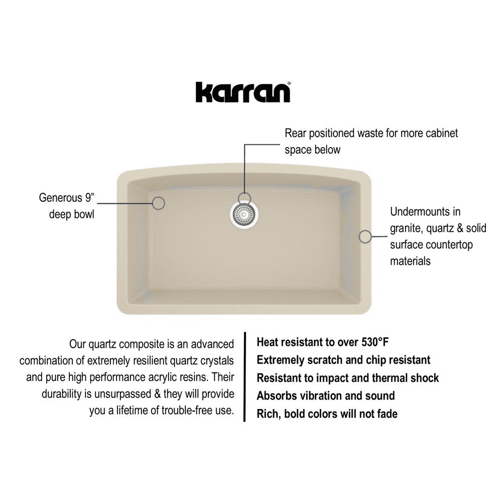 Karran QU-712 Sink with 32-1/2" x 19-1/2" x 9" Dimensions