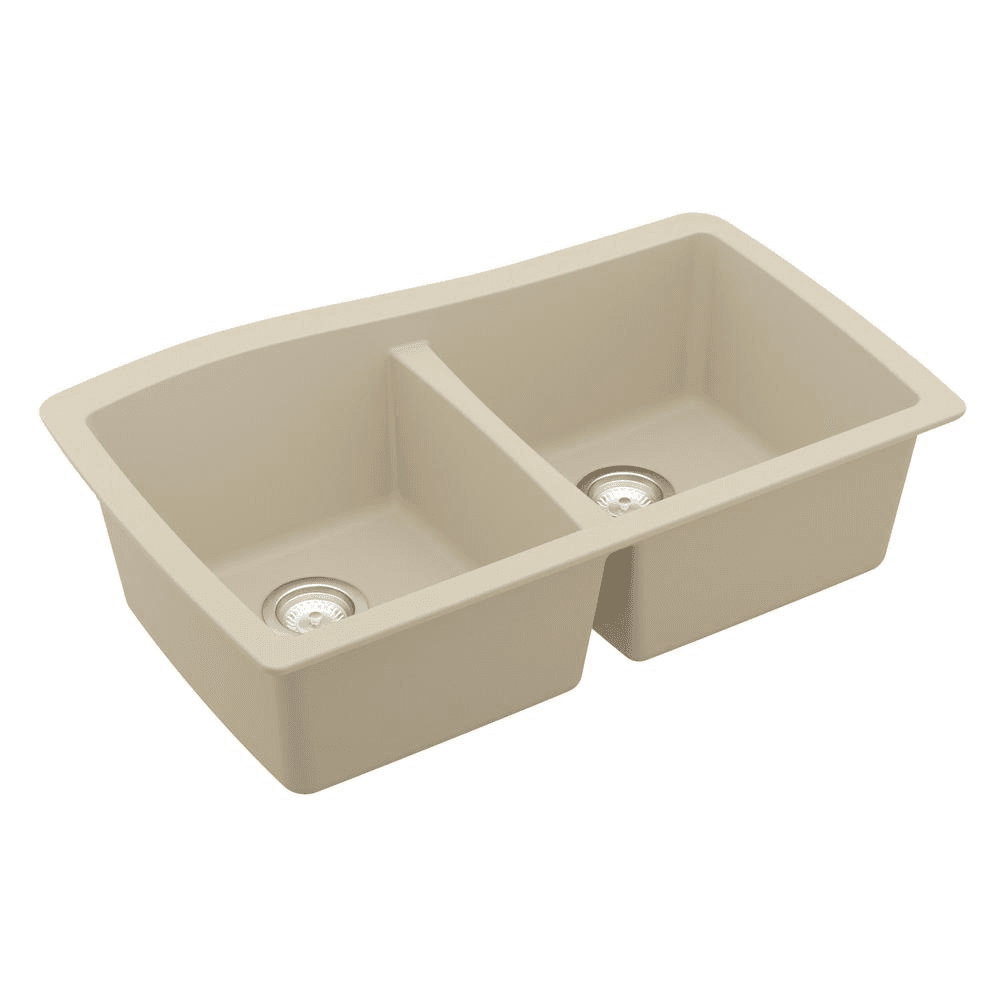 Black Quartz Double Equal Bowl Kitchen Sink by Karran, QU-720, 33-1/2" x 20-5/8" x 9"