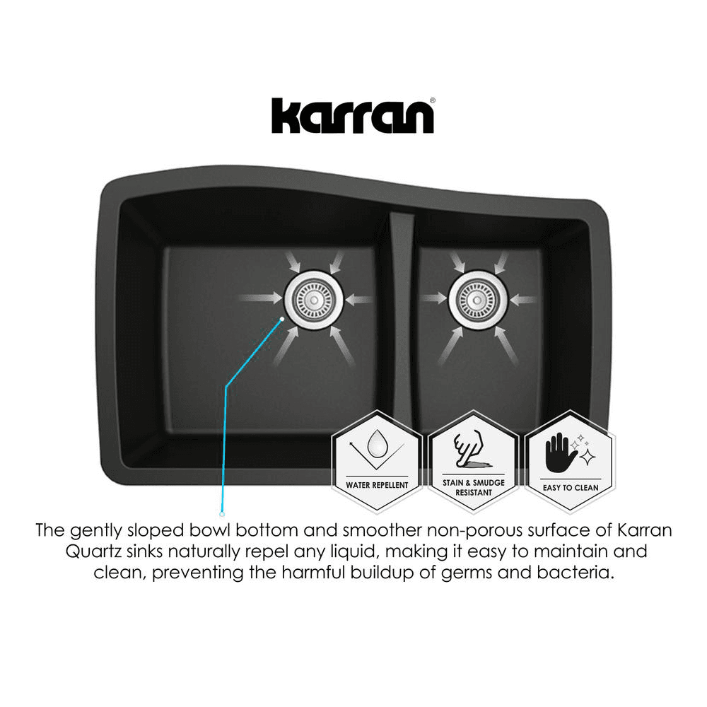 Karran QU-720 Quartz Under Mount Double Equal Bowl Kitchen Sink in White - Installation View