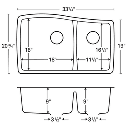 Large and Small Bowl Kitchen Sink - Karran QT-721