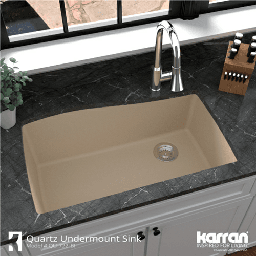 QU-722 Quartz Undermount Extra Large Single Bowl Kitchen Sink, 33-1/2" x 21" x 9", Bisque Alt 3 - Image