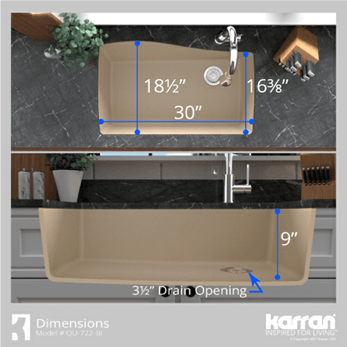 QU-722 Quartz Undermount Extra Large Single Bowl Kitchen Sink, 33-1/2" x 21" x 9", Bisque Alt 5 - Image