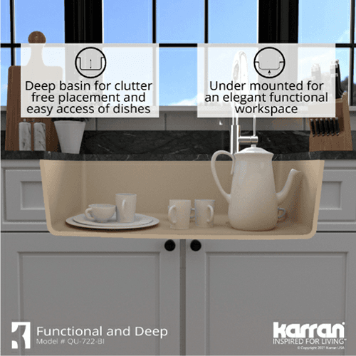 QU-722 Quartz Undermount Extra Large Single Bowl Kitchen Sink, 33-1/2" x 21" x 9", Bisque Alt 6 - Image