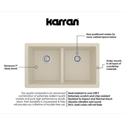 Karran QU-810 Quartz Undermount Double Equal Bowl Kitchen Sink, Concrete color option