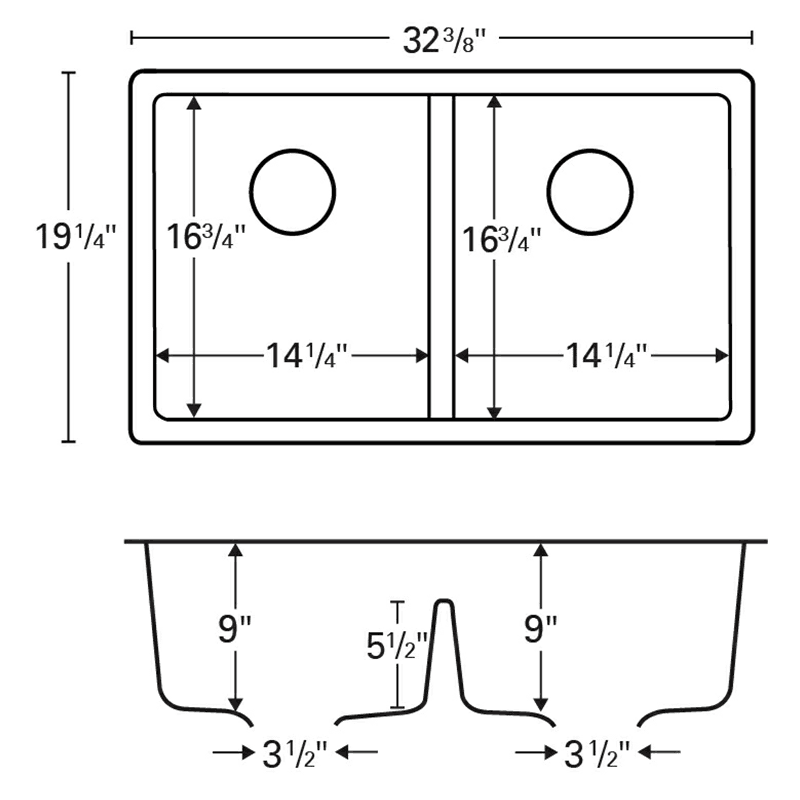 White Quartz Undermount Double Equal Bowl Kitchen Sink, 32-3/8" x 19-1/4" x 9" by Karran