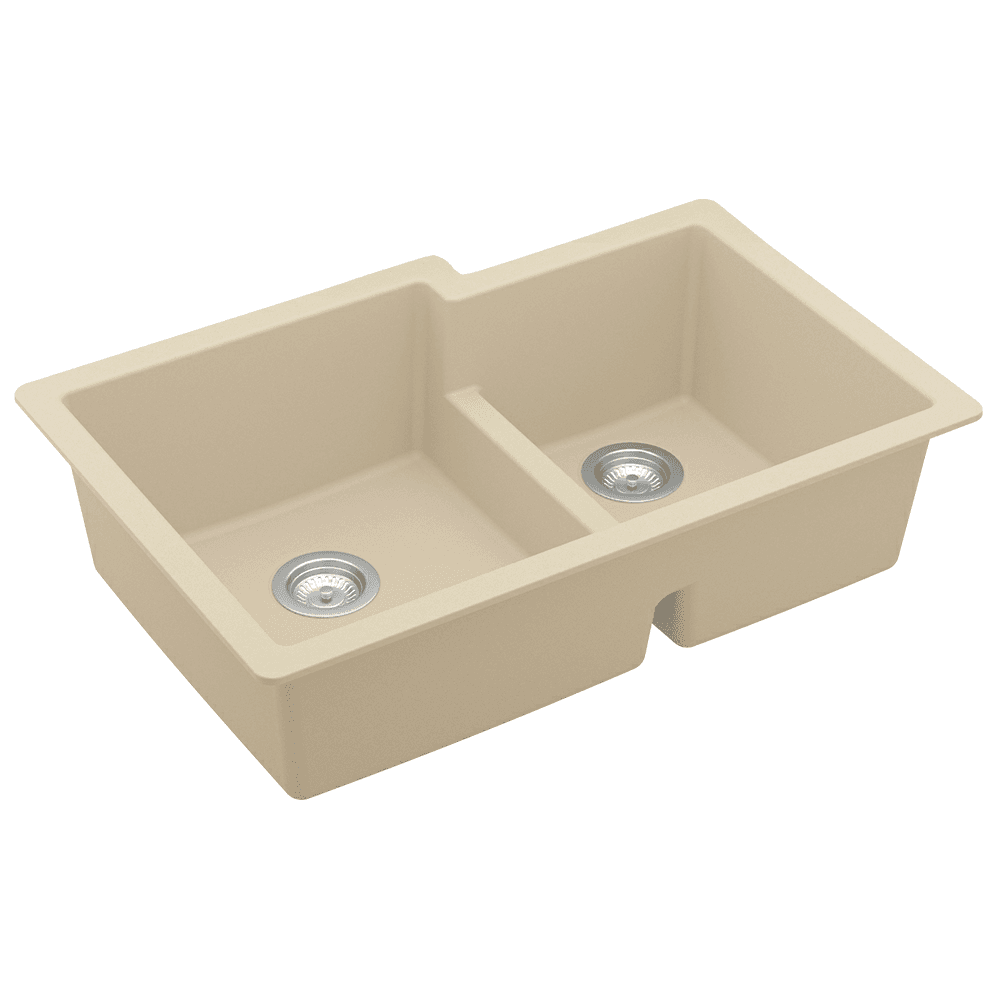 Deep 9" bowls and rear drain location for more storage in cabinet below