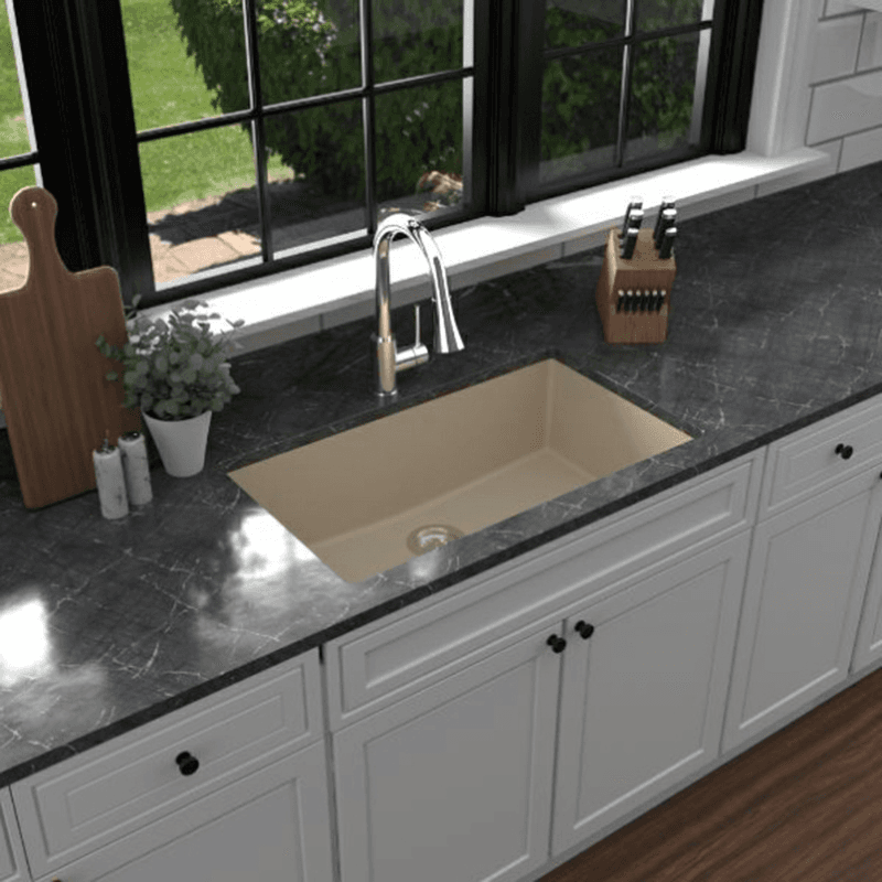 Quartz Undermount Large Single Bowl Kitchen Sink Kit, 32-1/4" x 19-1/4" x 9", Bisque Alt 5 - Image