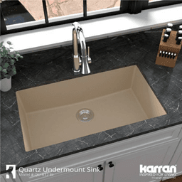 Quartz Undermount Large Single Bowl Kitchen Sink Kit, 32-1/4" x 19-1/4" x 9", Bisque Alt 6 - Image