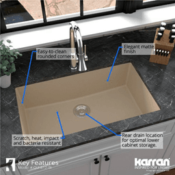 Quartz Undermount Large Single Bowl Kitchen Sink Kit, 32-1/4" x 19-1/4" x 9", Bisque Alt 7 - Image