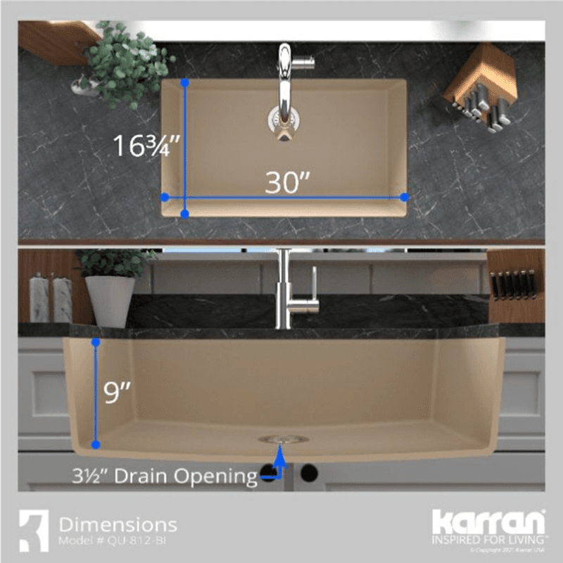 Quartz Undermount Large Single Bowl Kitchen Sink Kit, 32-1/4" x 19-1/4" x 9", Bisque Alt 8 - Image