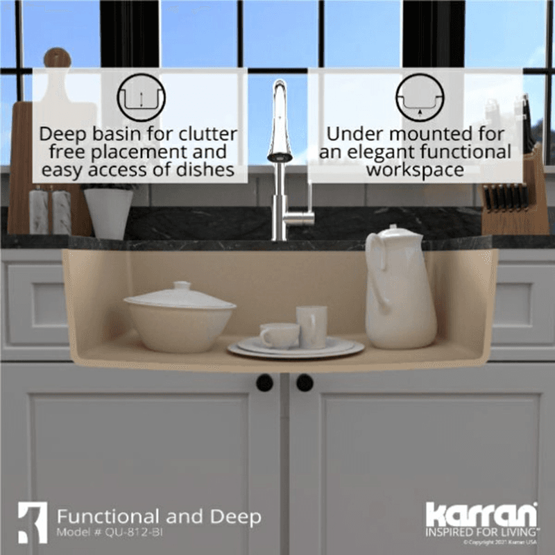 Quartz Undermount Large Single Bowl Kitchen Sink Kit, 32-1/4" x 19-1/4" x 9", Bisque Alt 9 - Image