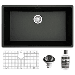 Quartz Undermount Large Single Bowl Kitchen Sink Kit, 32-1/4" x 19-1/4" x 9", Black Main - Image