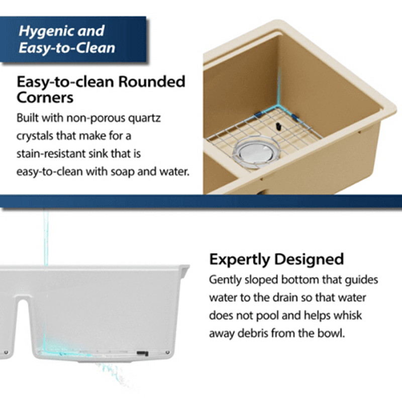 Quartz Undermount Double Equal 50/50 Bowl Workstation Kitchen Sink Kit, 32-1/2" x 19-1/4" x 9", Bisque Alt 4 - Image