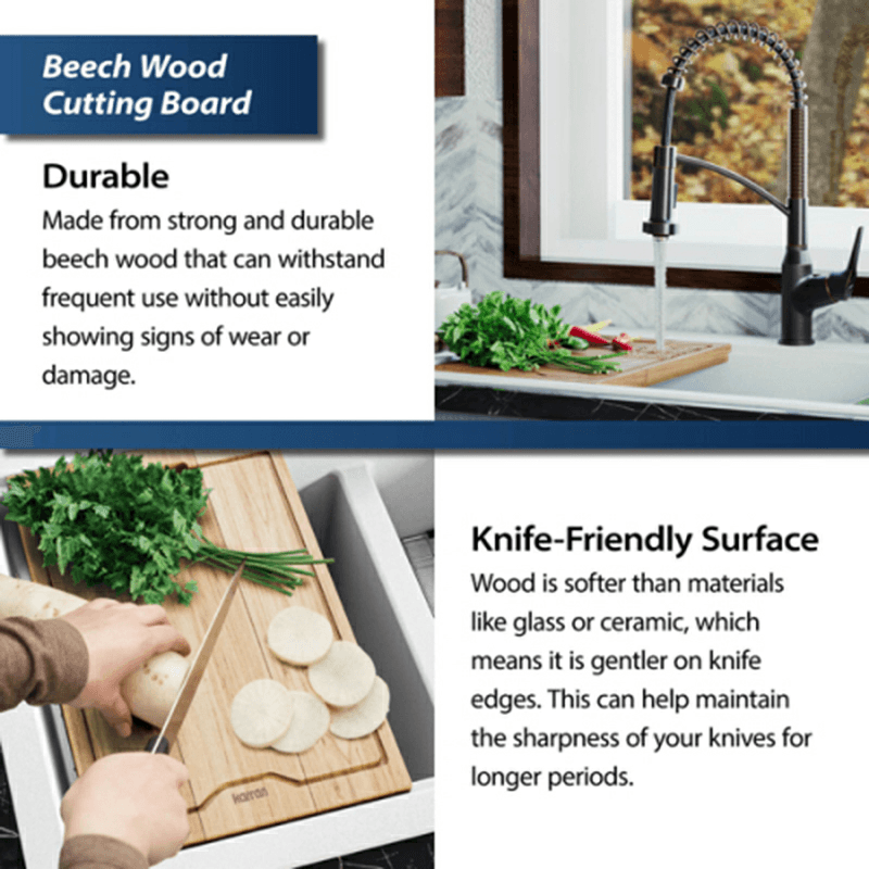 Quartz Undermount Double Equal 50/50 Bowl Workstation Kitchen Sink Kit, 32-1/2" x 19-1/4" x 9", Bisque Alt 6 - Image