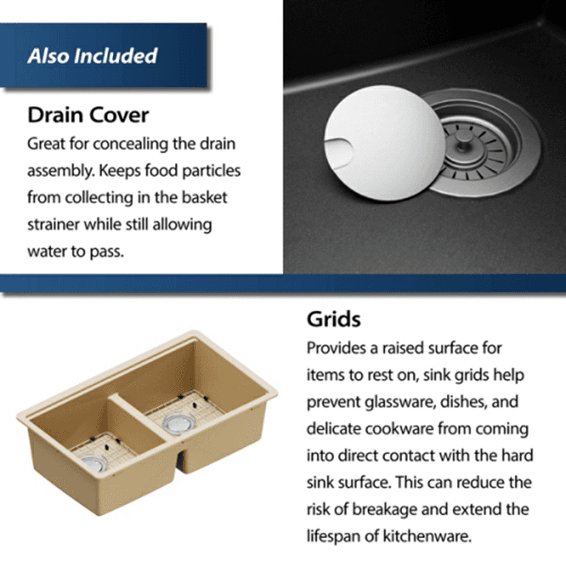 Quartz Undermount Double Equal 50/50 Bowl Workstation Kitchen Sink Kit, 32-1/2" x 19-1/4" x 9", Bisque Alt 9 - Image