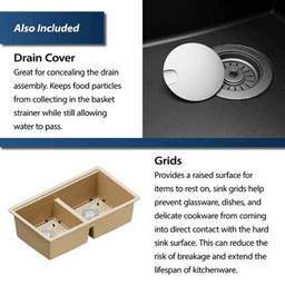 Quartz Undermount Double Equal 50/50 Bowl Workstation Kitchen Sink Kit, 32-1/2" x 19-1/4" x 9", Bisque Alt 9 - Image