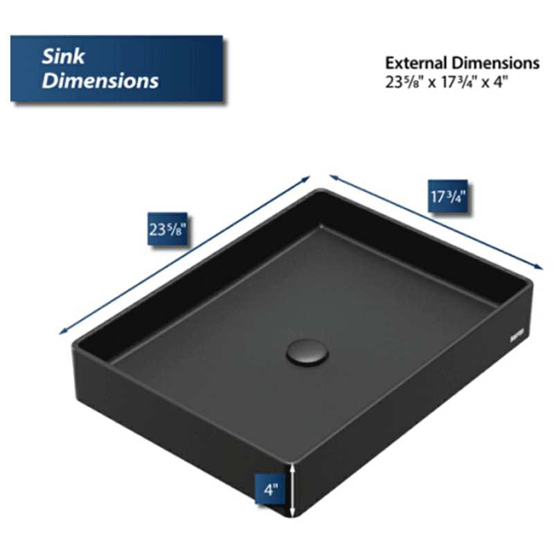 Sternhagen Quartz Rectangular Bathroom Vessel Sink, 23-5/8" x 17-3/4" x 4", Black Alt 2 - Image