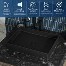 Sternhagen Quartz Rectangular Bathroom Vessel Sink, 23-5/8" x 17-3/4" x 4", Black Alt 3 - Image