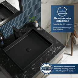 Sternhagen Quartz Rectangular Bathroom Vessel Sink, 23-5/8" x 17-3/4" x 4", Black Alt 4 - Image
