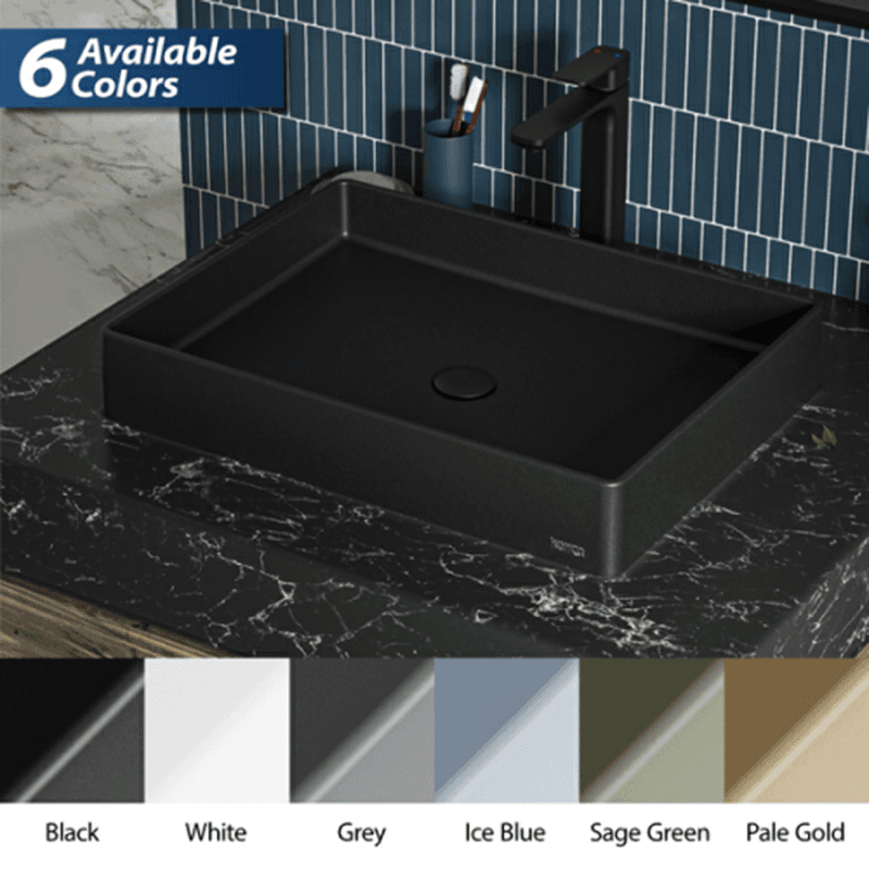 Sternhagen Quartz Rectangular Bathroom Vessel Sink, 23-5/8" x 17-3/4" x 4", Black Alt 8 - Image