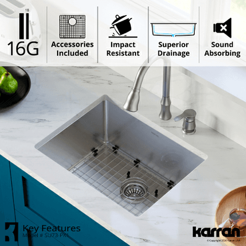 Select Stainless Steel Undermount 16G Single Bowl Kitchen Sink Kit, 21-1/4&quot; x 17-1/4&quot; x 8-1/4&quot; Alt 5 - Image