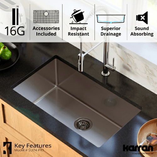 Select Stainless Steel Undermount 16G Extra Large Single Bowl Kitchen Sink Kit, 30&quot; x 18&quot; x 9-1/2&quot; Alt 5 - Image