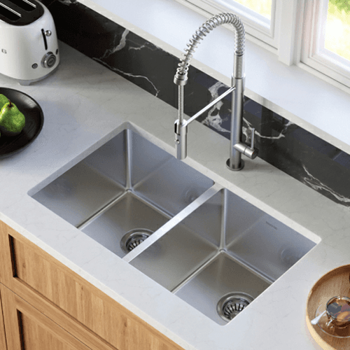 Select Stainless Steel Undermount 16G 50/50 Double Equal Bowl Kitchen Sink Kit, 30&quot; x 18&quot; x 9-1/2&quot; Alt 2 - Image