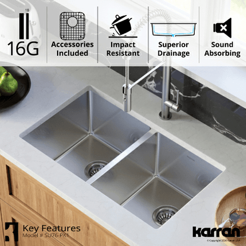 Select Stainless Steel Undermount 16G 50/50 Double Equal Bowl Kitchen Sink Kit, 30&quot; x 18&quot; x 9-1/2&quot; Alt 5 - Image