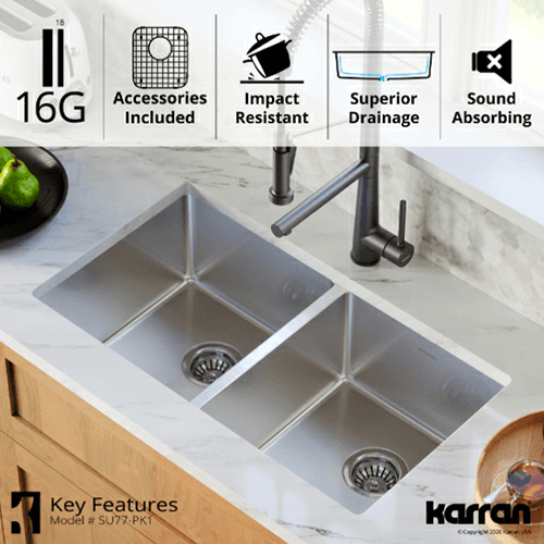 Select Stainless Steel Undermount 16G 50/50 Double Equal Bowl Kitchen Sink Kit, 32&quot; x 18&quot; x 9-1/2&quot; Alt 5 - Image