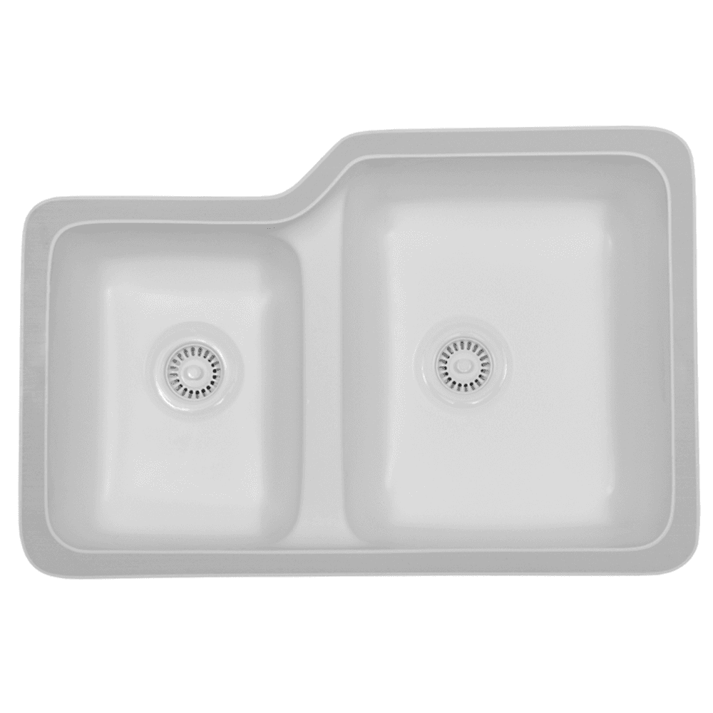 Karran's Tuscany Acrylic Double Bowl Vanity Sink in Bisque - 32" x 21-1/4" x 7-1/4" x 9" dimensions