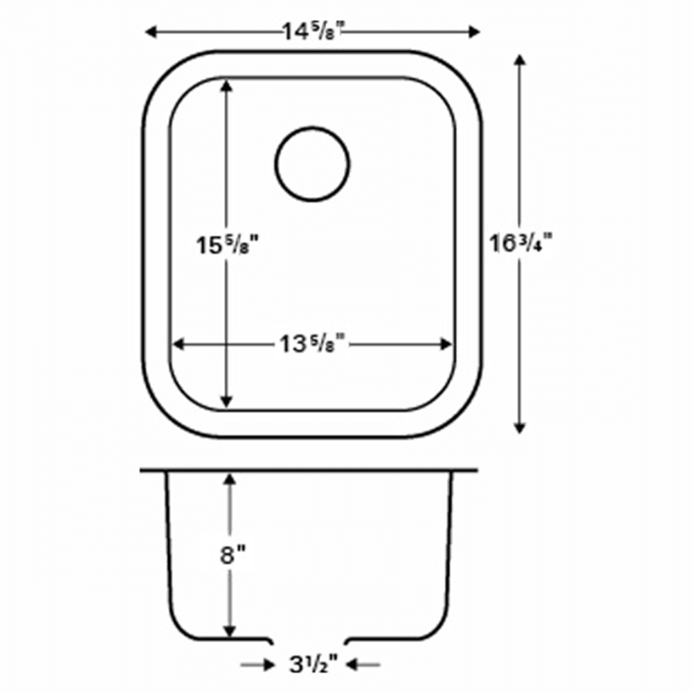 Karran U-1517 Stainless Steel Undermount 18G Single Bowl Bar/Prep Sink Front View