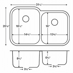 Karran U-6040R Stainless Steel Double Bowl Kitchen Sink Undermount with Satin Finish