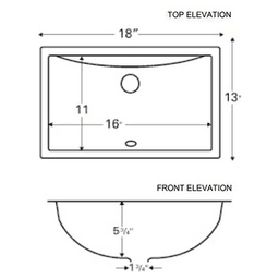 Vitreous China Undermount Single Bowl Vanity Sink in White color, 18" x 13" x 5-3/4"