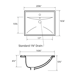 Valera Top Mount Vitreous China Single Bowl Bathroom Sink with Overflow Drain, 20-3/8" x 16-1/8" x 6-1/8", White Alt 2 - Image