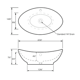 Valera Above-Counter Vitreous China Single Bowl Bathroom Vessel Sink with Overflow Drain, 22-7/8" x 14-7/8" x 4-1/2", White Alt 3 - Image