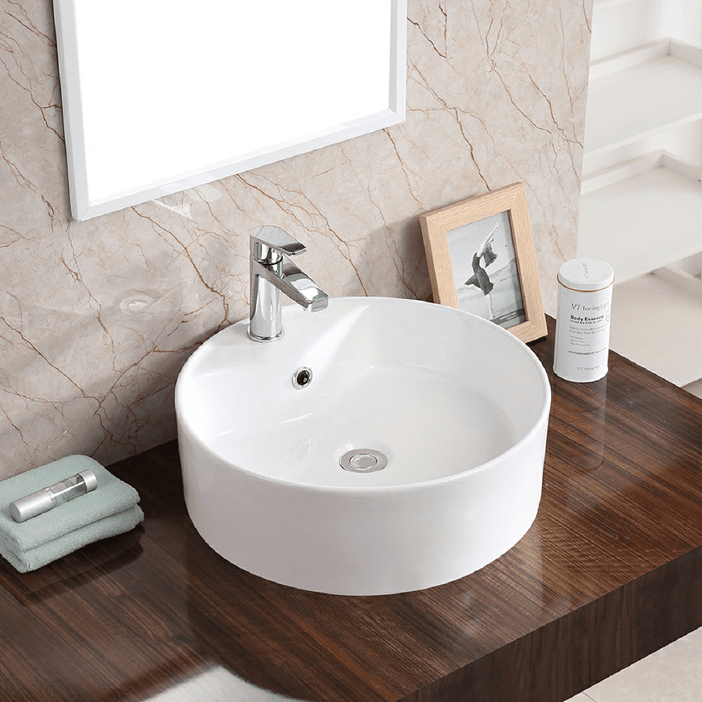 Valera Above-Counter Vitreous China Single Bowl Bathroom Vessel Sink with Overflow Drain, 18-1/8" x 18-1/8" x 4-1/4", White Alt 1 - Image