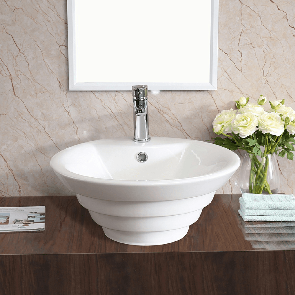 Valera Above-Counter Vitreous China Single Bowl Bathroom Vessel Sink with Overflow Drain, 18-7/8" x 18-7/8" x 5-3/4", White Alt 1 - Image