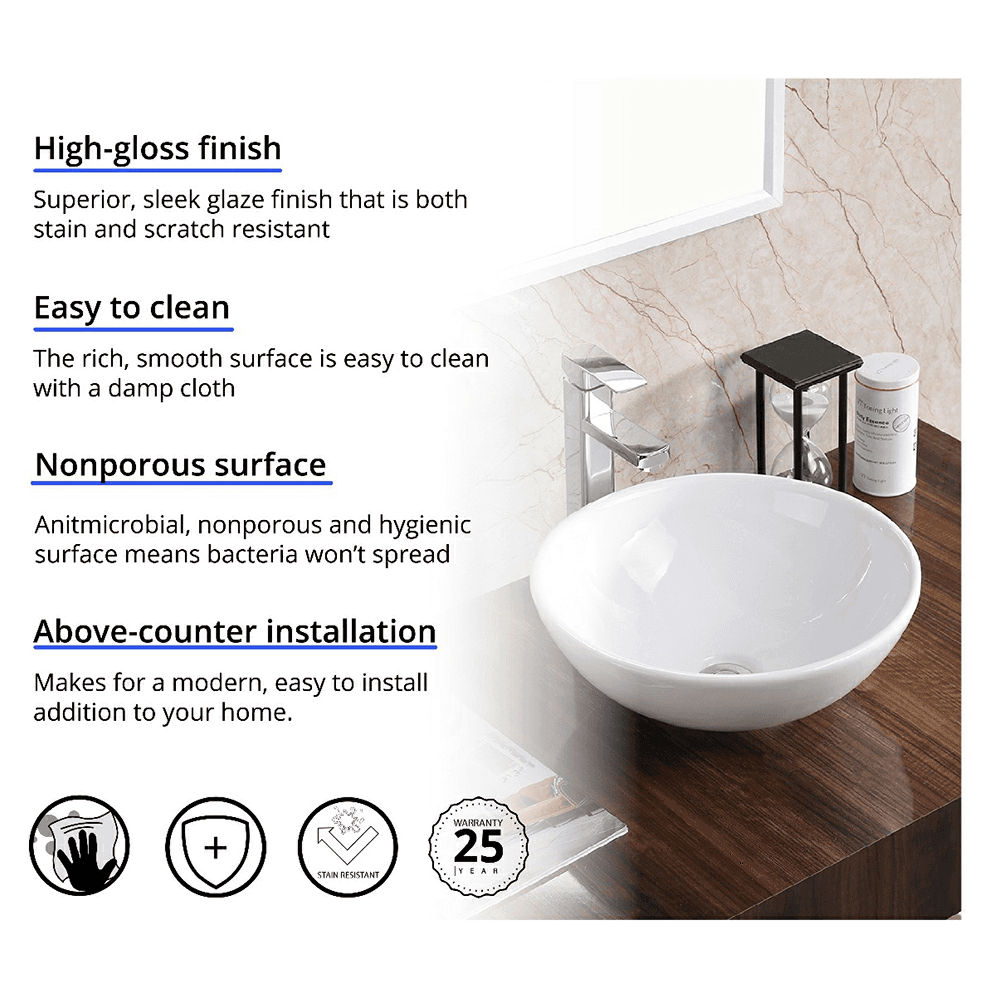 Valera Above-Counter Vitreous China Single Bowl Bathroom Vessel Sink, 15-1/2" x 15-1/2" x 5", White Alt 2 - Image