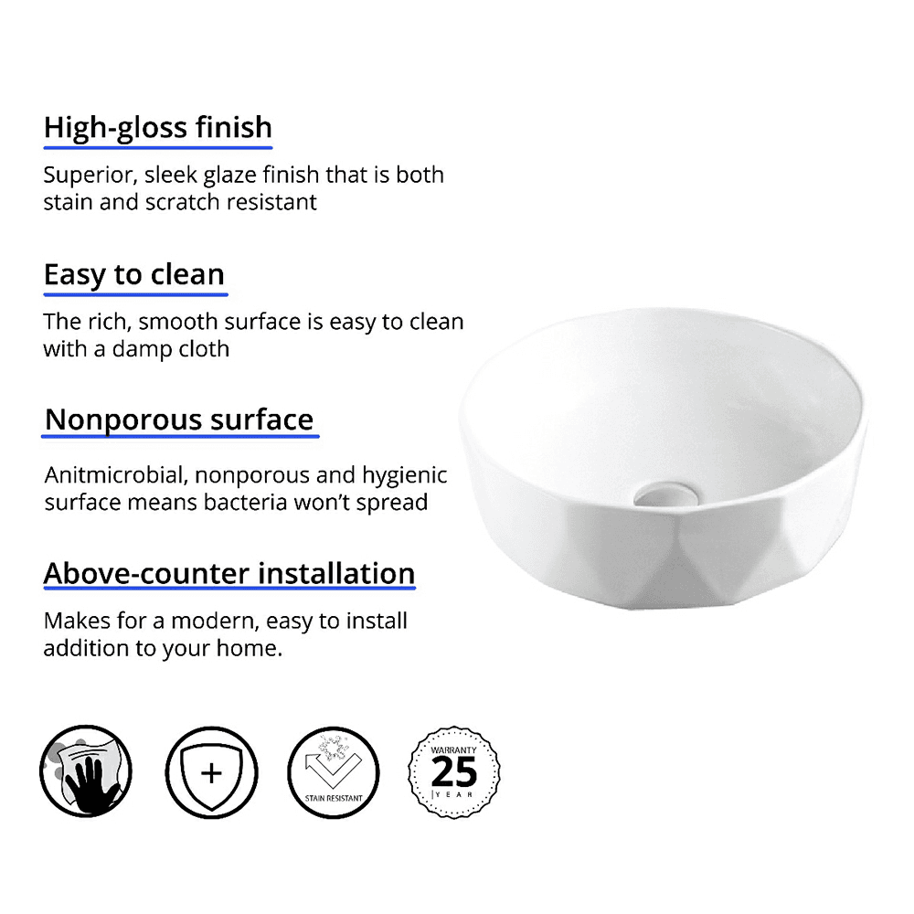 Valera Above-Counter Vitreous China Single Bowl Bathroom Vessel Sink, 16-1/2" x 16-1/2" x 4-1/2", White Alt 1 - Image