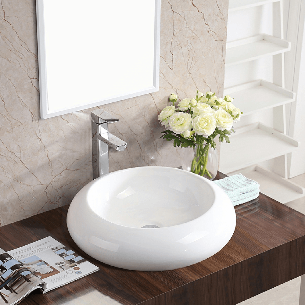 Valera Above-Counter Vitreous China Single Bowl Bathroom Vessel Sink, 19-1/2" x 19-1/2" x 4-1/4", White Alt 1 - Image