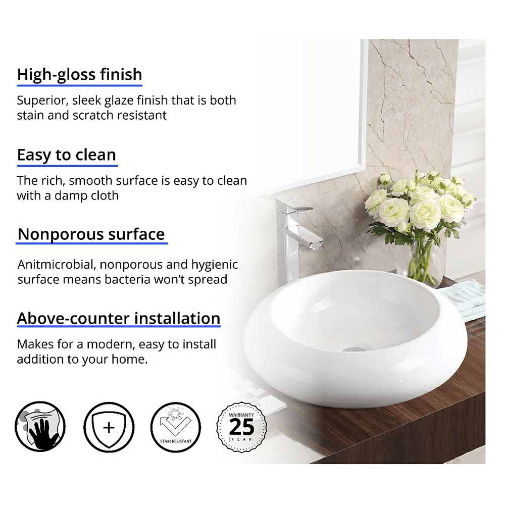 Valera Above-Counter Vitreous China Single Bowl Bathroom Vessel Sink, 19-1/2" x 19-1/2" x 4-1/4", White Alt 2 - Image