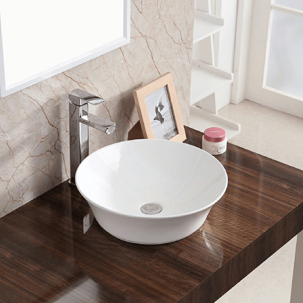 Valera Above-Counter Vitreous China Single Bowl Bathroom Vessel Sink, 16-1/2" x 16-1/2" x 4", White Alt 1 - Image