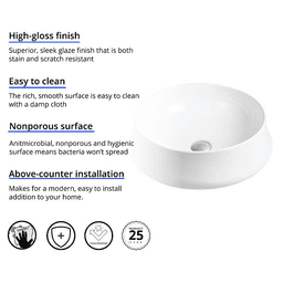 Valera Above-Counter Vitreous China Single Bowl Bathroom Vessel Sink, 18-1/4" x 18-1/4" x 4", White Alt 1 - Image