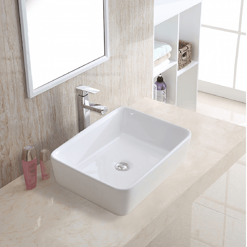 Valera Above-Counter Vitreous China Single Bowl Bathroom Vessel Sink, 18-3/4" x 14-1/2" x 4-1/4", White Alt 1 - Image