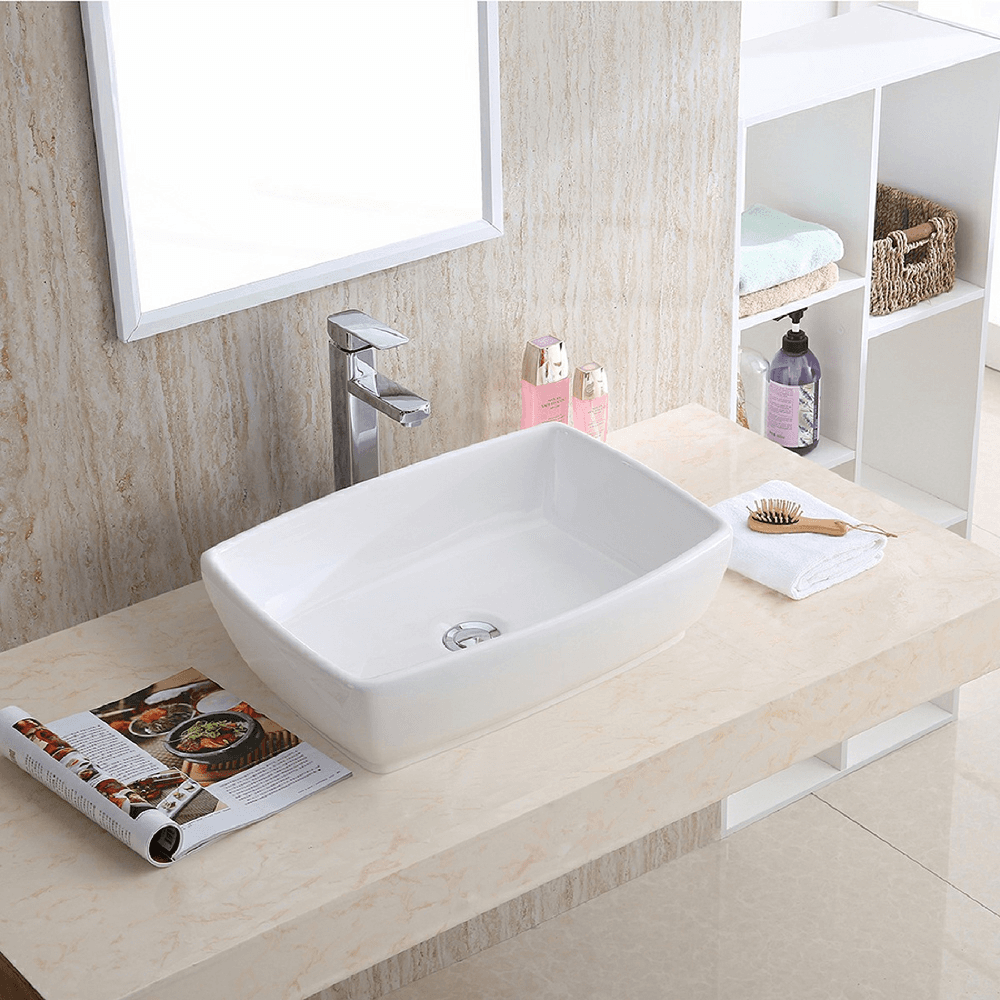 Valera Above-Counter Vitreous China Single Bowl Bathroom Vessel Sink, 19" x 13-1/4" x 4-1/4", White Alt 1 - Image