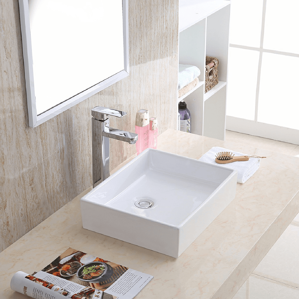 Valera Above-Counter Vitreous China Single Bowl Bathroom Vessel Sink, 15-1/2" x 13" x 3-1/4", White Alt 1 - Image